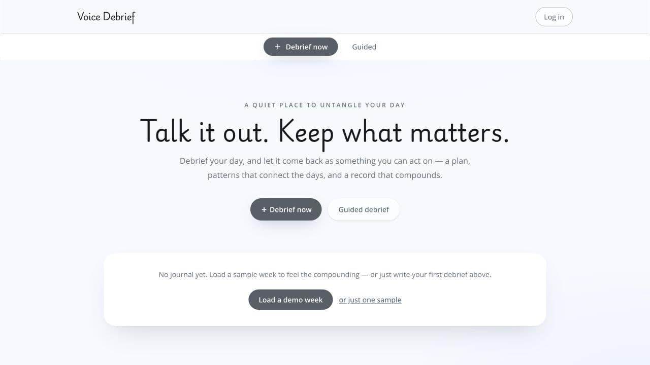 Voice Debrief app interface